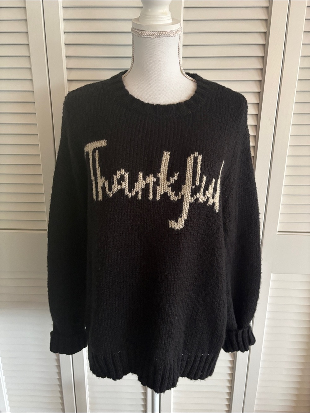 Wooden Ships Thankful Crew Chunky Sweater Women’s Black Ivory Size Small/Medium